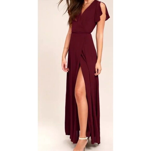 LULUS Heart Of Marigold Burgundy Wrap Maxi Dress Short Sleeve Size‎ XL Maroon - Picture 3 of 12